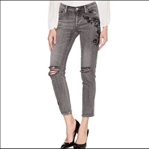 Jessica Simpson Gray Mika Best Friend Distressed  Jeans Sz 30 - Picture 1 of 12